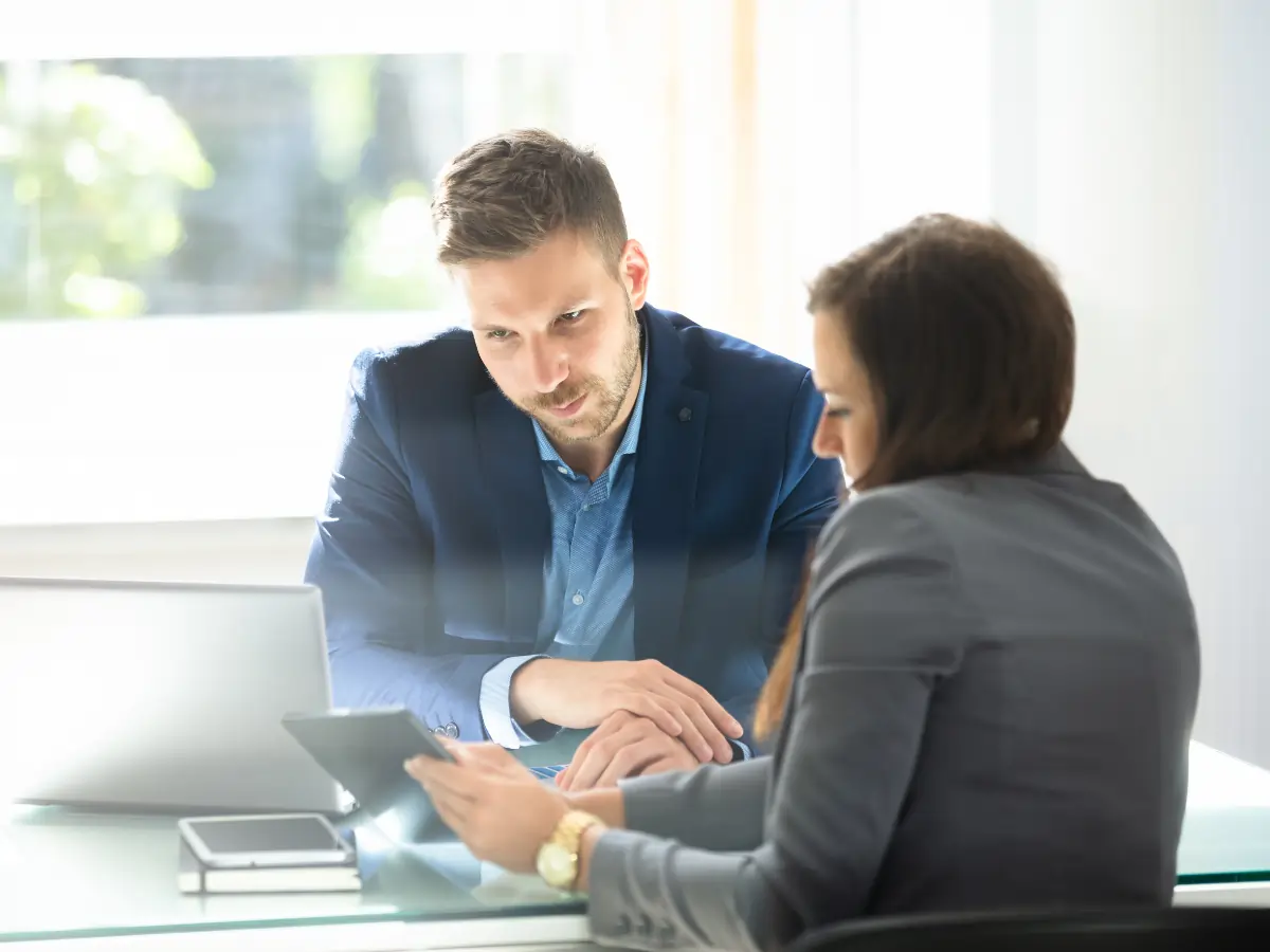 Business man providing cyber security consulting services to customer