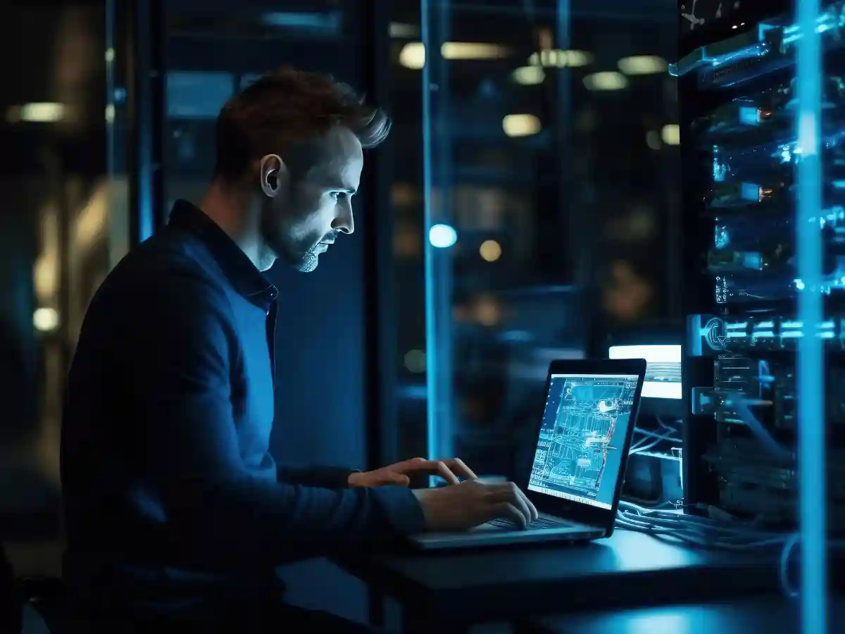 Man working on laptop performing penetration test for an Australian business